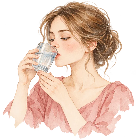 Девушка пьёт воду из стакана